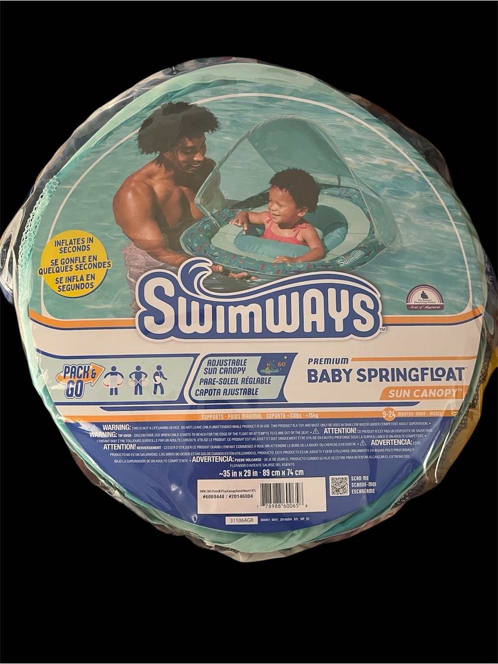 Swimways Baby Springfloat with Sun Canopy - Teal & Blue
